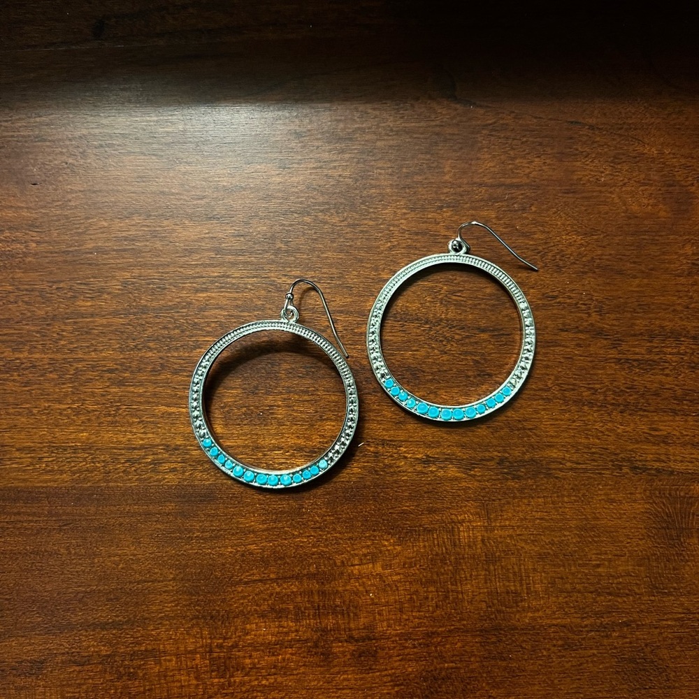 Turquoise Round Dangle Earrings - Southwestern style jewelry